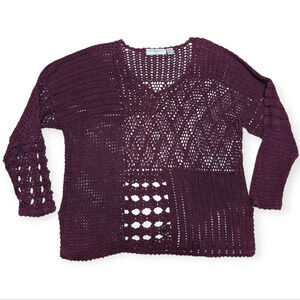 Vintage 22/24 Maggie Lawrence Plum Purple Knit Crochet  Patch Sweater Plus